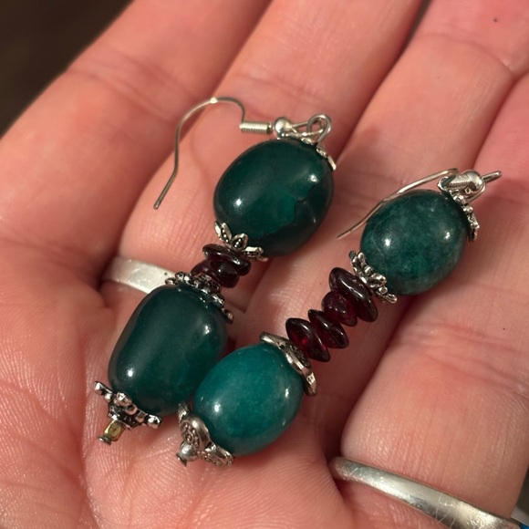spirit_led_jewelry Jewelry - NWT Artisan Emerald & Garnet Dangle Earrings • In Bloom Collection • 925 Hooks